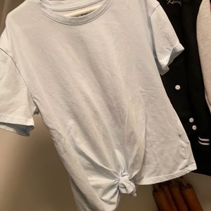 Girls baby blue shirt with tie in the front